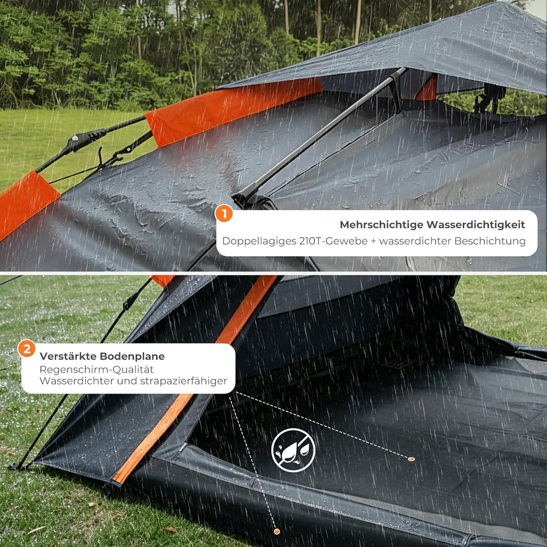 Camping Zelt 2 Personen Wurfzelt – Automatik Pop Up Zelt wasserdicht 3000mm mit 2 Türen und 2 Fenste