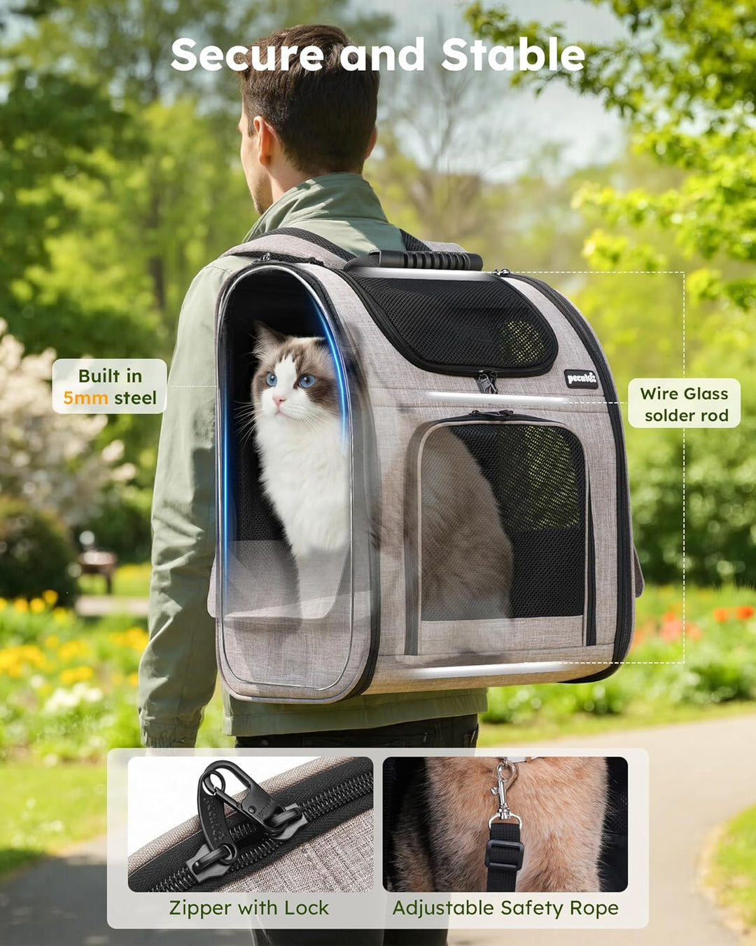 pecute Hunderucksack Erweiterbar XL für 6-10 kg, Faltbar Katzenrucksack Katzen mit Anti-offener Reis