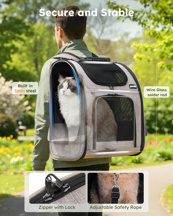 pecute Hunderucksack Erweiterbar XL für 6-10 kg, Faltbar Katzenrucksack Katzen mit Anti-offener Reis