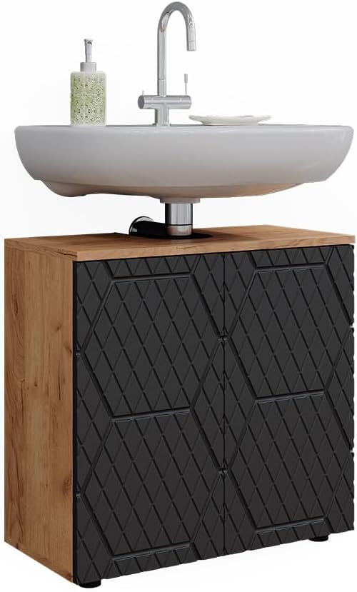 Vicco Waschbeckenunterschrank Irma, Anthrazit mit Wabenstruktur, 60 x 59 cm | mit Siphonaussparung u