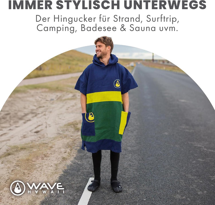 WAVE HAWAII Poncho Pampatar Surfponcho 100% Baumwolle für Körpergrössen von 170-200 cm Umkleidehilfe