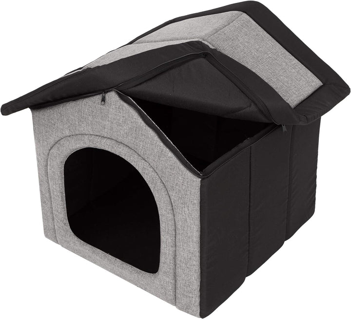 Hundehütte Hundehöhle Hundebett Hundehaus Katzenhöhle mittle L - 52x46 cm hellgrau mit schwarz L - 5
