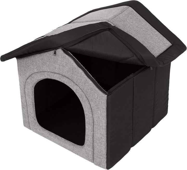 Hundehütte Hundehöhle Hundebett Hundehaus Katzenhöhle mittle M - 44x38 cm hellgrau mit schwarz M - 4