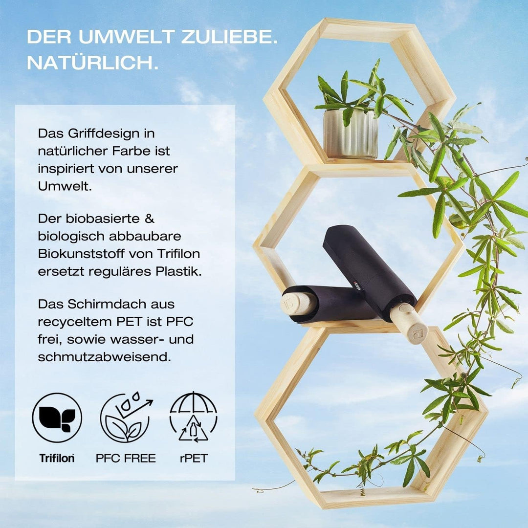 Knirps Regenschirm Horizon Duomatic schwarz mit Punkten I Nachhaltiger Regenschirm I Taschenschirm m