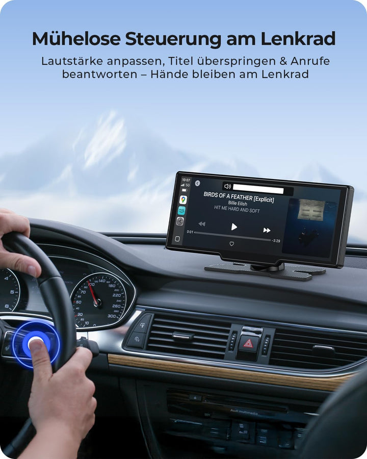 9,26" Drahtloses Tragbarer Car Play Display mit 4K-Front- &amp; HD-Rückfahr-Dual-Dashcam für Apple CarPl