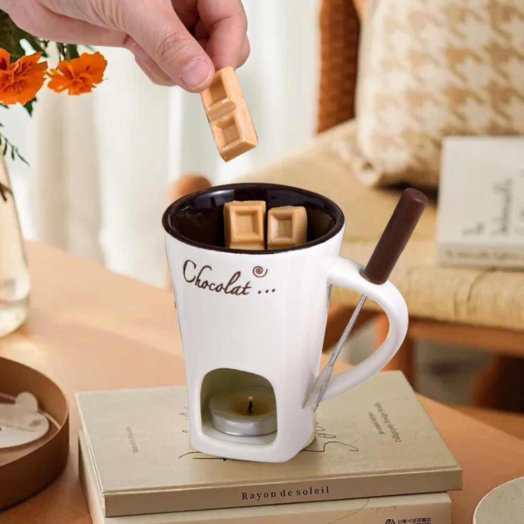magimagi Schokoladen Fondue Tasse, Schokoladen Hot Pot Schmelzbecher mit Gabel,Keramik Schokoladen B