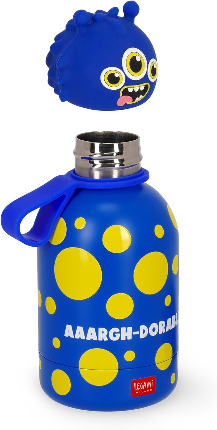 Legami - Hot&Cold BFF Kinder-Wasserflasche, Monster-Motiv, doppellagig aus 18/8 Edelstahl mit luftdi