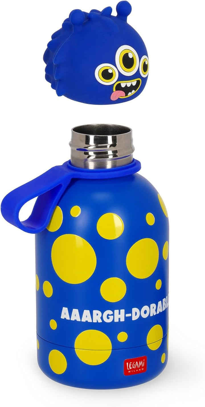 Legami - Hot&Cold BFF Kinder-Wasserflasche, Monster-Motiv, doppellagig aus 18/8 Edelstahl mit luftdi