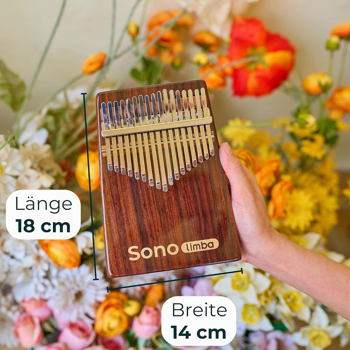 Kalimba "Sonolimba" mit 17 Schlüsseln in C - Dur aus Rosenholz - Daumenklavier inkl. Set mit Liederb