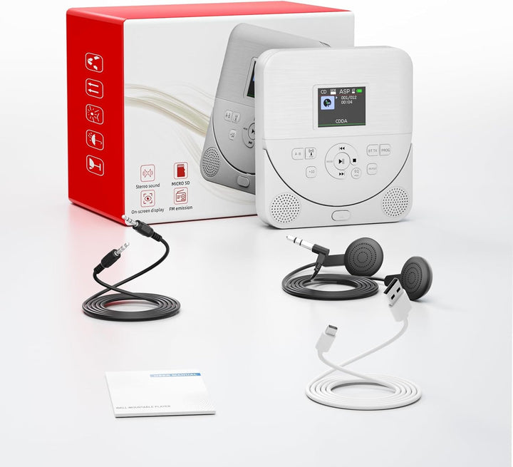 CD Player Tragbar, FELEMAN CD Player Bluetooth mit Lautsprecher/Wiederaufladbar Batterie/Display/Kop
