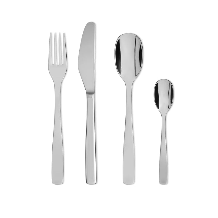 Alessi "KNIFEFORKSPOON" Besteckset 24 teilig, Messer mit Zylinderblock, 9.6 x 36 x 19 cm, Silber Spi