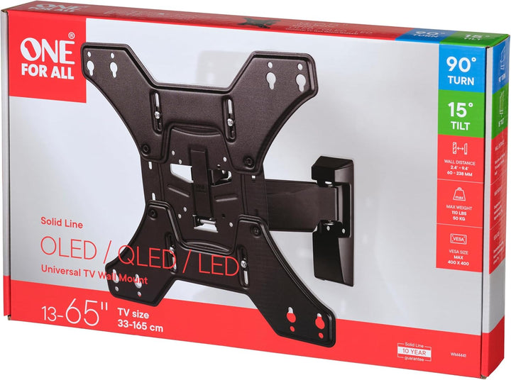 One For All TV-Wandhalterung - Schwenkbar 90° / Neigbar/Ausziehbare Fernseher Halterung - Curved 4K