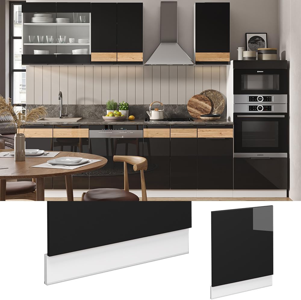 Vicco Frontblende Fame-Line, Schwarz-Eiche Hochglanz/Weiss, 60 cm ohne Arbeitsplatte Schwarz-eiche H