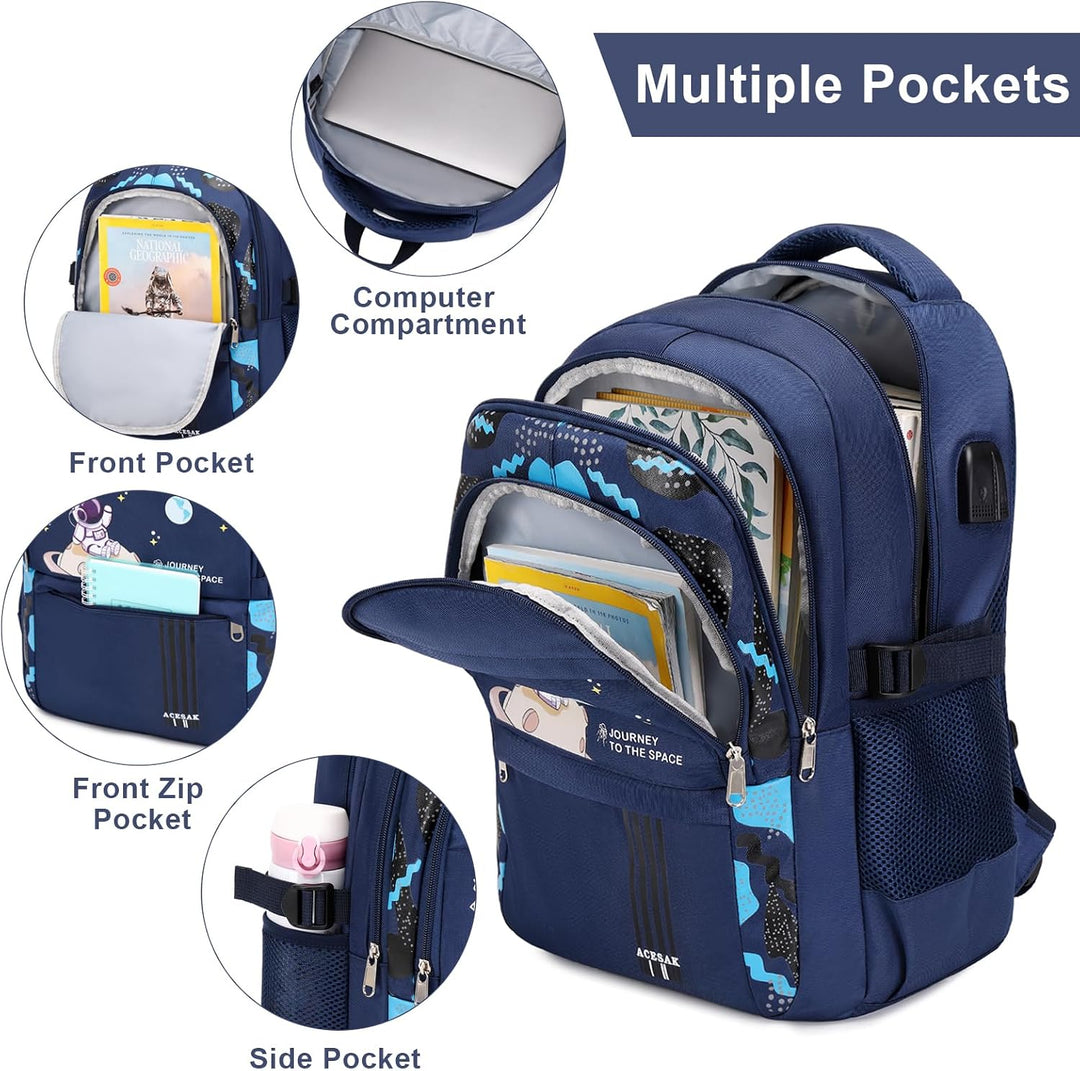 ACESAK Schulrucksack Jungen - Schulranzen mit Lunch Bag - Schultertaschen Set für Kinder Jungen Mädc