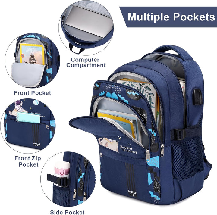 ACESAK Schulrucksack Jungen - Schulranzen mit Lunch Bag - Schultertaschen Set für Kinder Jungen Mädc