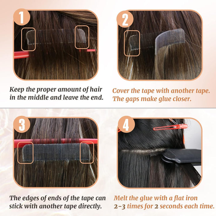 Ugeat Tape in Extensions Echthaar Blond Gesträhnt Haarverlängerung Echthaar Tape 20 Stücke P18/613 A
