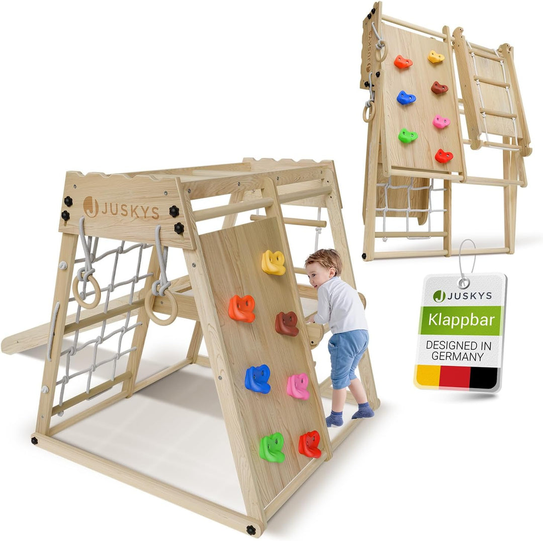 Juskys Mini Klettergerüst für Kinder - Indoor Spielplatz mit Rutsche, Kletterwand, Kletternetz & Tur
