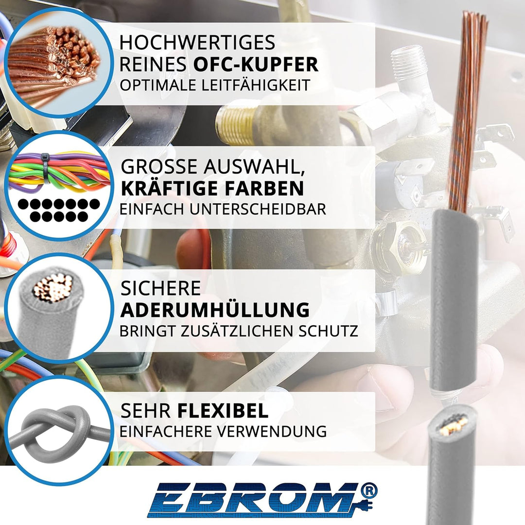 Aderleitung Verdrahtungsleitung - Einzelader flexibel - PVC Leitung - H07V-K 2,5 mm² - Farbe: grau -