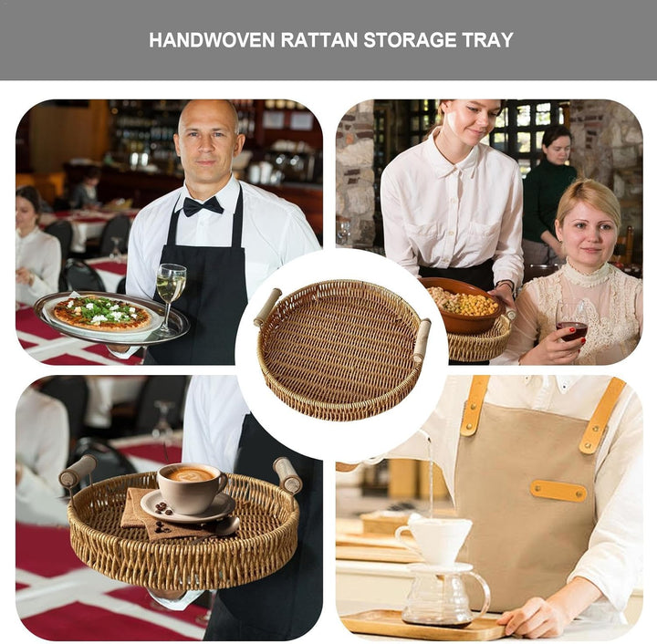 Dekoratives gewebtes Tablett, rundes Rattan-Tablett, Servierkörbe, Serviertablett, handgewebt, Badez