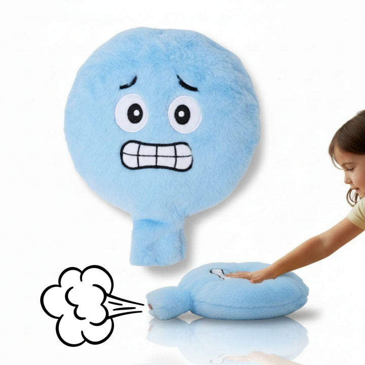 alldoro 60291-3 XXL Plüsch Furzkissen Bibber, Blau, Ø 20,5 cm, Pupskissen mit Sound, Emotionen spiel