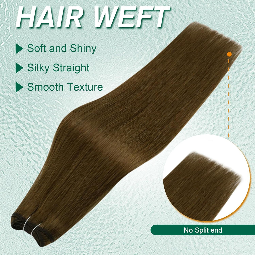 Easyouth Remy Tressen Echthaar Braun Sew in Extensions Echthaar Remy Glatt Tressen Extension Mittel