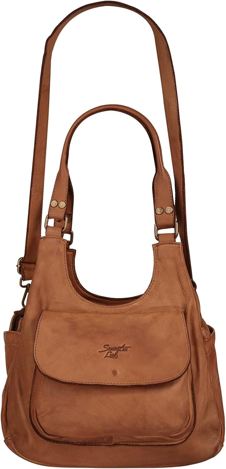 Samantha Look Umhängetasche echt Leder Damen | | 021685 Cognac, Cognac