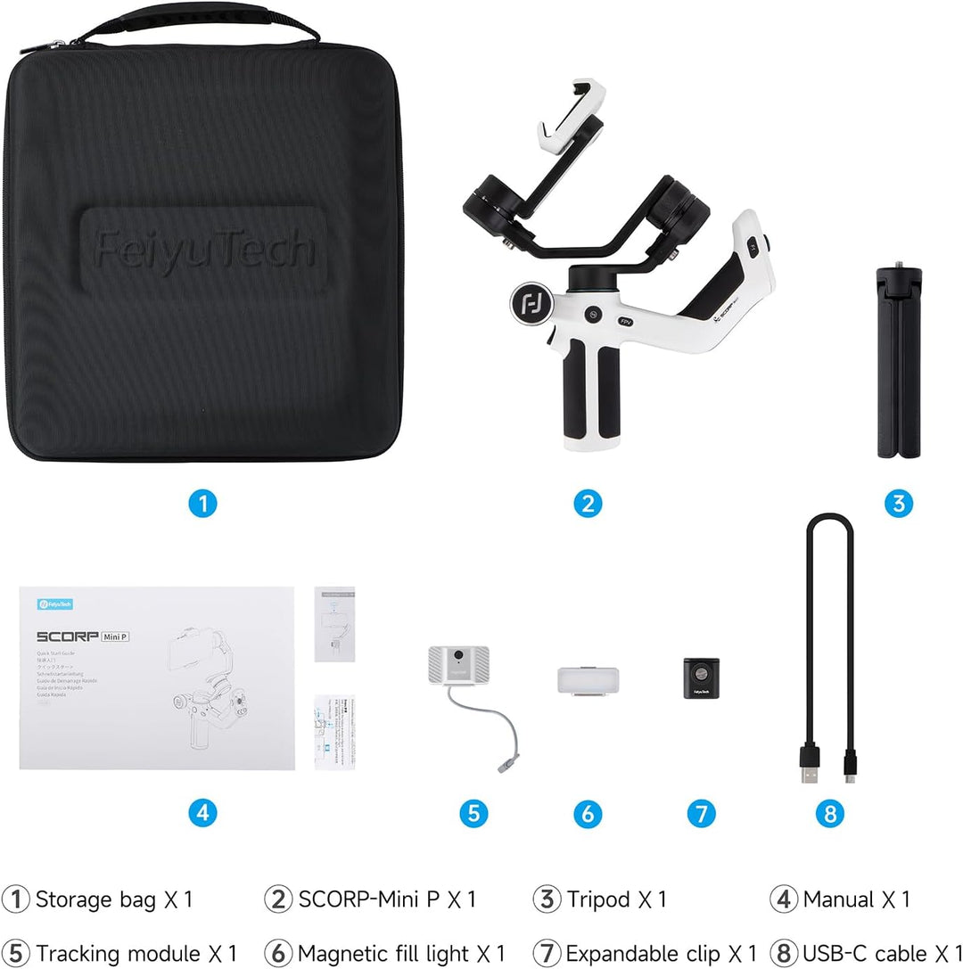 Feiyu [Offiziell] SCORP Mini-P Kit Smartphone Gimbal für Samsung Galaxy S24 Ultra & iPhone 15 Pro Ma