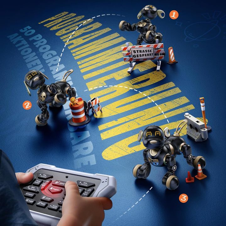Ruko 18011 Roboter Robo Hund für Kinder, LED Ausdrücke, Schwarz Gold | programmierbar, 2,4 GHz Fernb