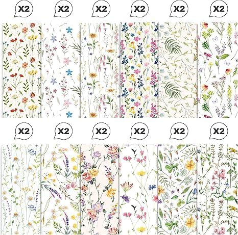 Blumenmuster Scrapbook Papier, 24 Blatt/12 Designs Doppelseitiges Bastelpapier, Frühlingsblume Karte