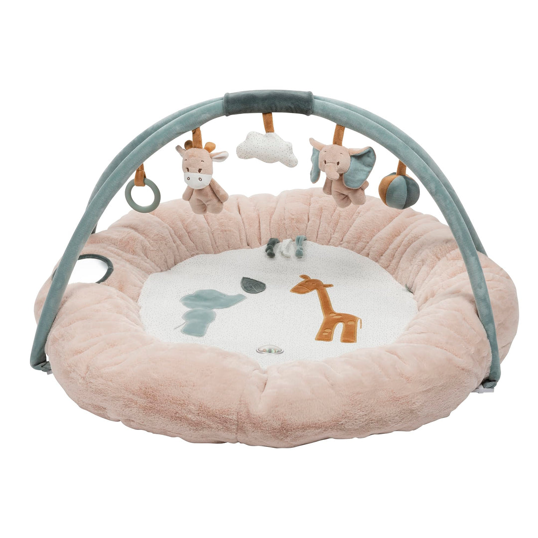 Nattou Runde Krabbeldecke mit Spielbogen, Aus Polyester, Giraffe und Elefant, ? Ca.90 cm, Luna und A