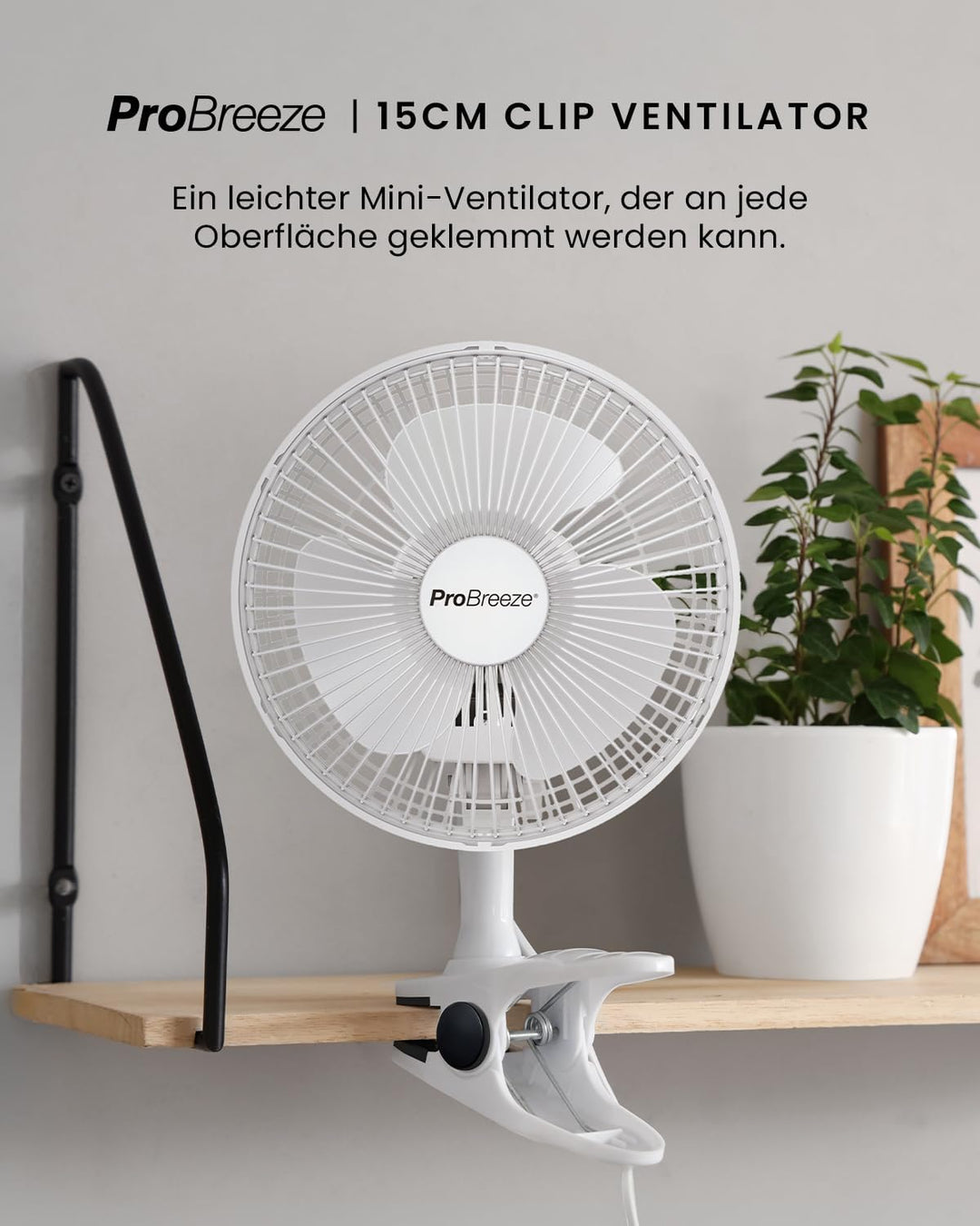 Pro BreezeTM Mini Ventilator mit Clip, sehr leiser Betrieb, 20 cm Durchmesser, 2 Geschwindigkeitsstu