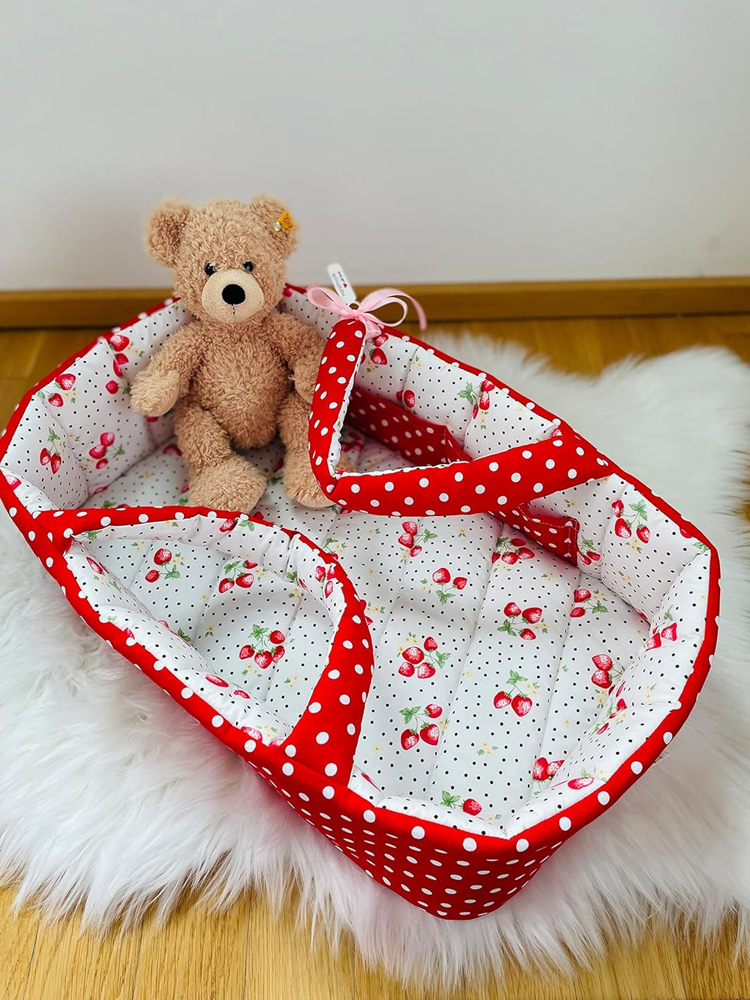 Puppentragetasche aus Baumwolle für Puppen 50-55 cm, Rot, Waschbar