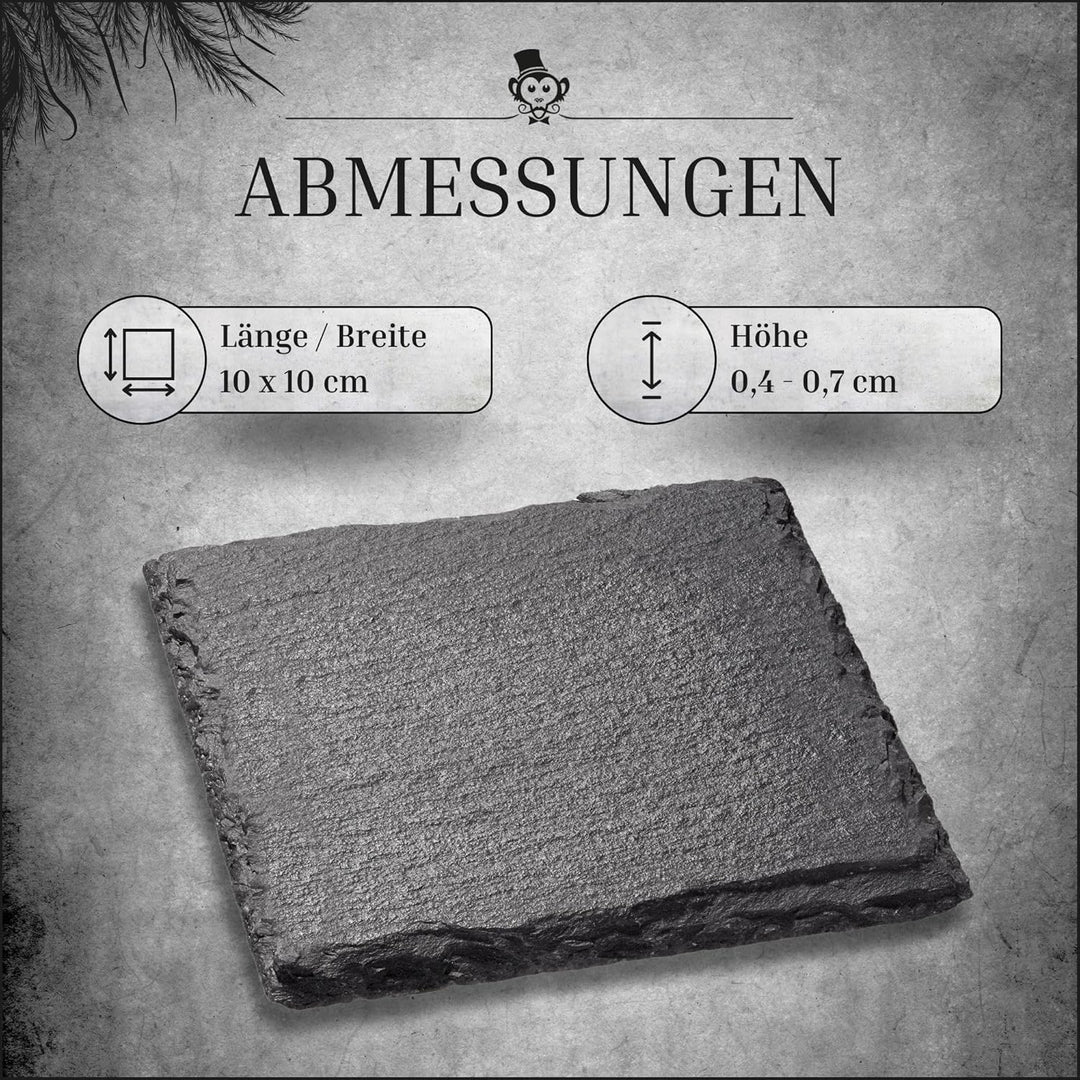 Schiefer Untersetzer Set - 8 Glasuntersetzer eckig mit Halter - Schieferplatte 10x10 cm schwarz für