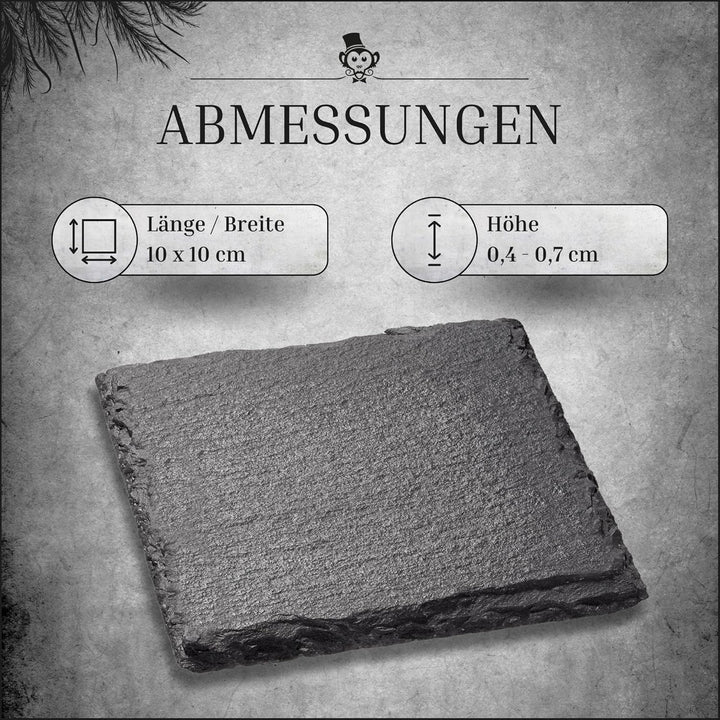 Schiefer Untersetzer Set - 8 Glasuntersetzer eckig mit Halter - Schieferplatte 10x10 cm schwarz für