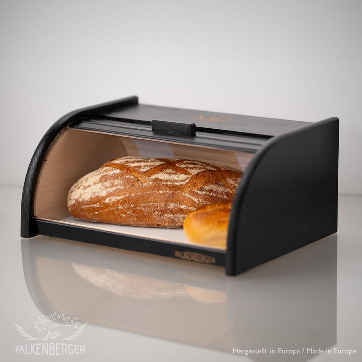 Brotkasten aus Holz Schwarz ca. 39x29x18cm Rollbrotkasten traditionell Brotbox mit Roll-Deckel Handm