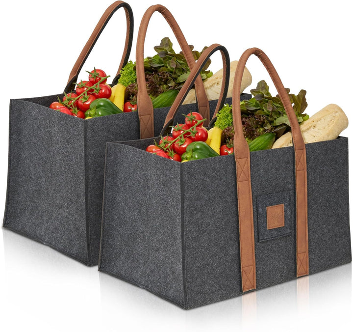 OAKAGE® Einkaufstaschen Faltbar [2er Set] Filztaschen Shopper Holzkorb für Kaminholz Gross Kaminholz