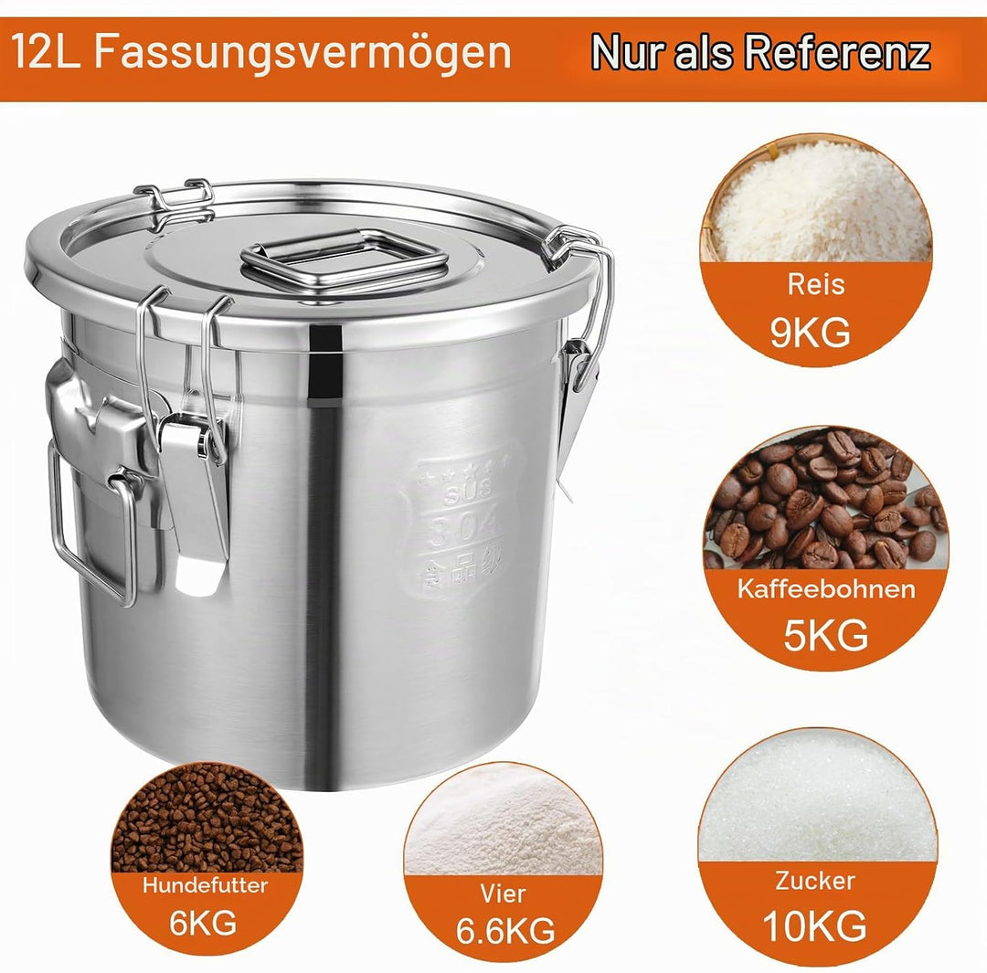 Apriltop 12L 304 Edelstahl Luftdichter Kanister,5-10kg Lebensmittel Vorratsbehälter mit Deckel und V