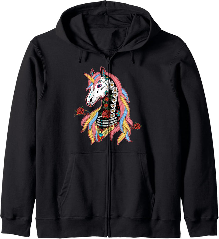 Einhorn dia de los muertos Tag des toten Einhornschädels Kapuzenjacke