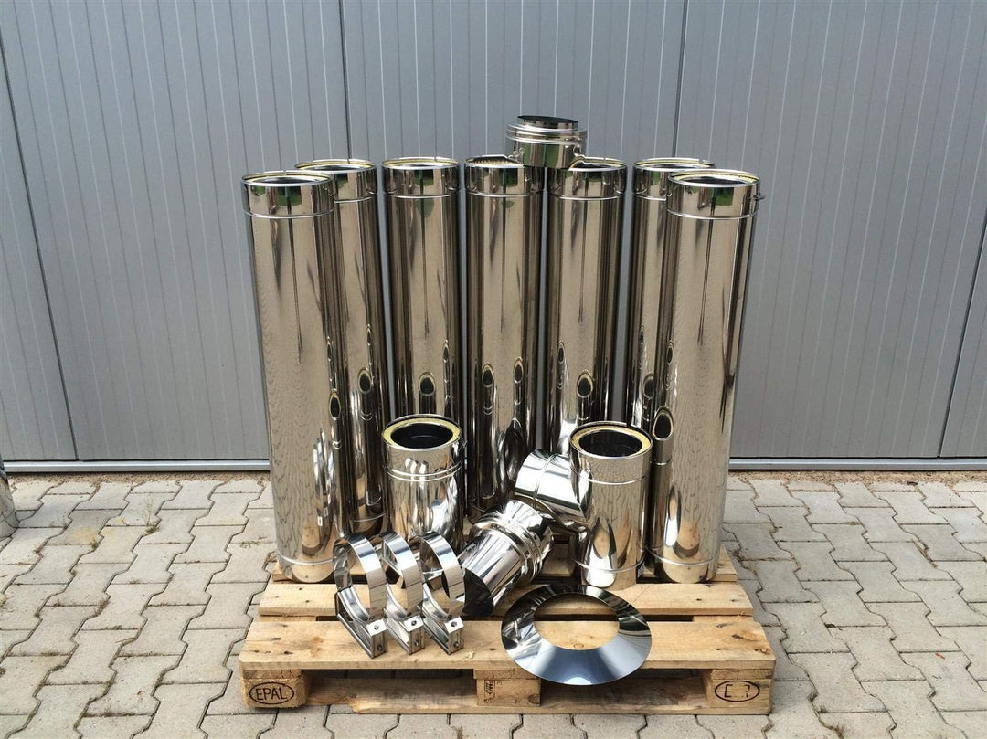 H&M DW New-Line Schornstein-Paket 8,2m Ø 120mm Edelstahl Bausatz doppelwandig 25mm Isolierung 0,5mm