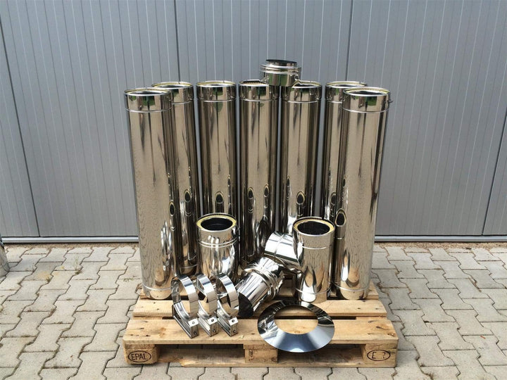 H&M DW New-Line Schornstein-Paket 8,2m Ø 120mm Edelstahl Bausatz doppelwandig 25mm Isolierung 0,5mm