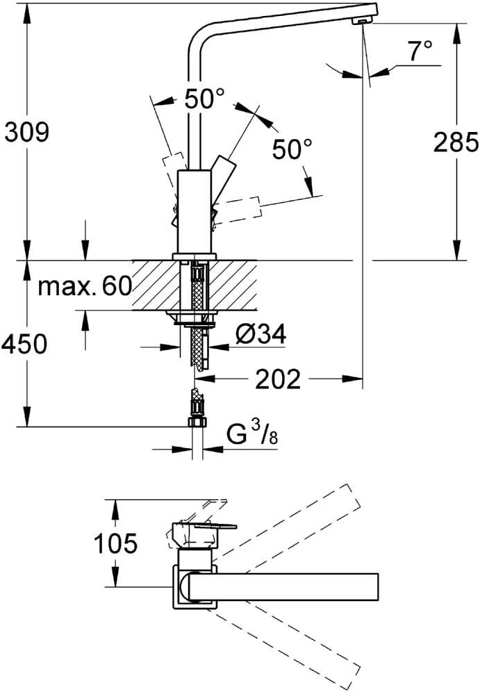 GROHE Sail Cube | Küchenarmaturen | Einhand Spültischarmatur | Schwenkbereich von 360° für ein Höchs