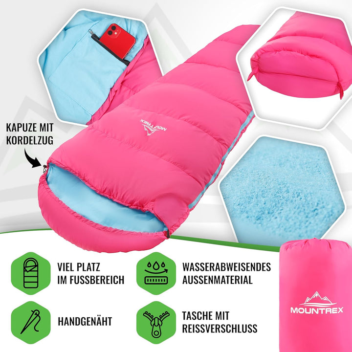 MOUNTREX® Kinderschlafsack - Tragbar wie ein Rucksack - Schlafsack für Kinder (175 x 70 x 45 cm) - O