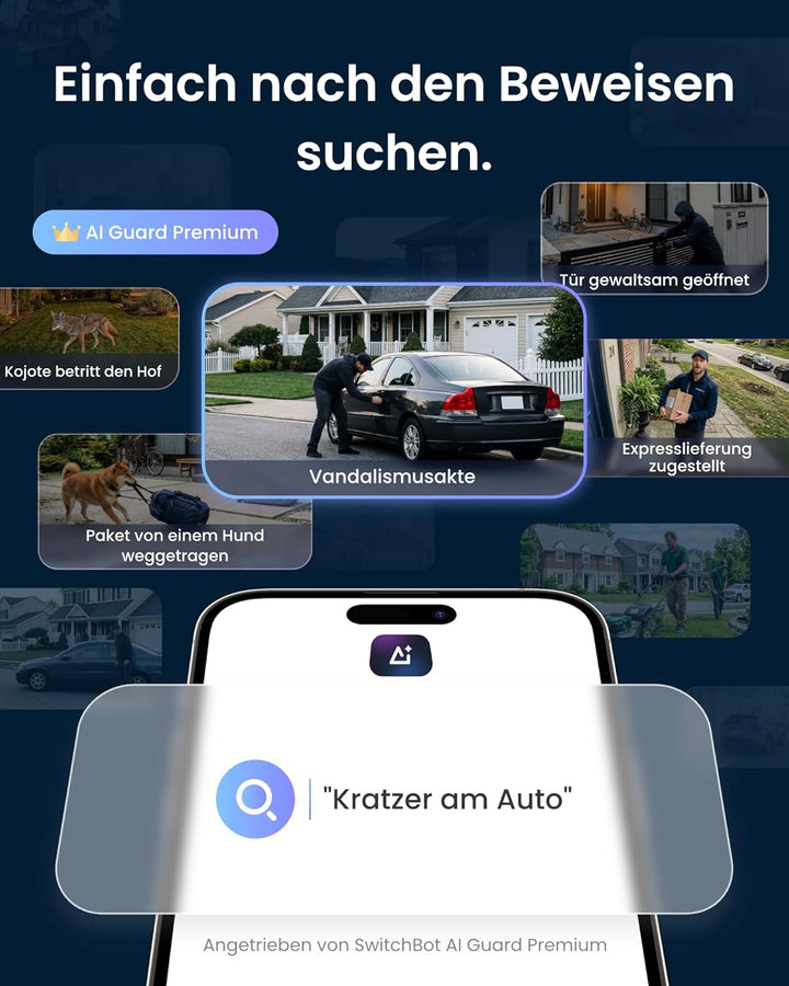 SwitchBot 3K Überwachungskamera Aussen, KI-Videosuche, Szenenbenachrichtigungen & Tagesbericht, PTZ