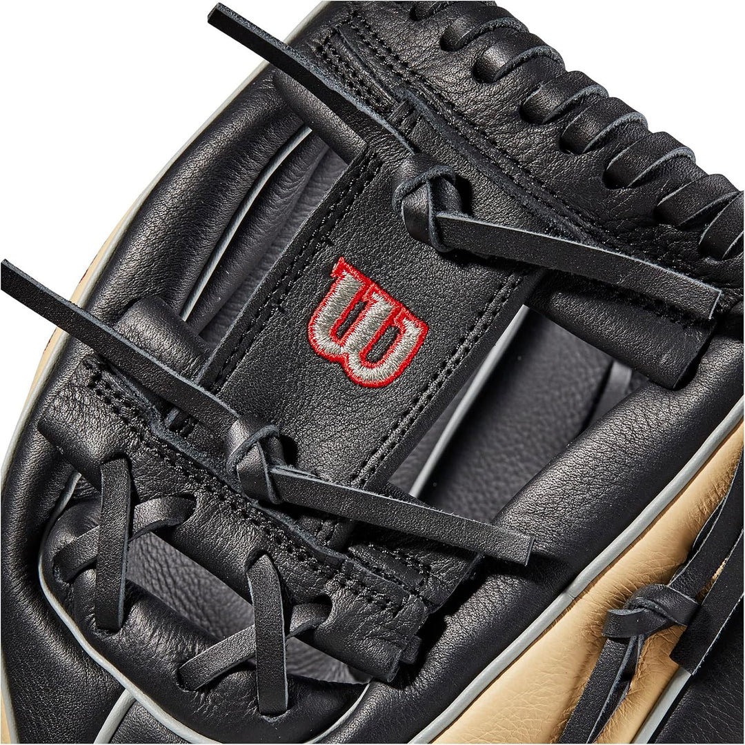 WILSON 2023 A500 Jugend-Baseballhandschuh Schwarz/Blond/Rot 11.5" Rechte Hand Wurf, Schwarz/Blond/Ro