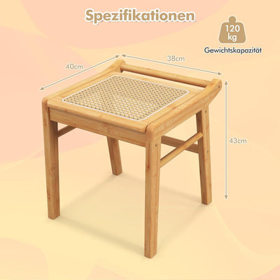 RELAX4LIFE Sitzhocker, Hocker aus Bambus, Schminkhocker mit Rattan-Oberfläche & rutschfeste Füssen,