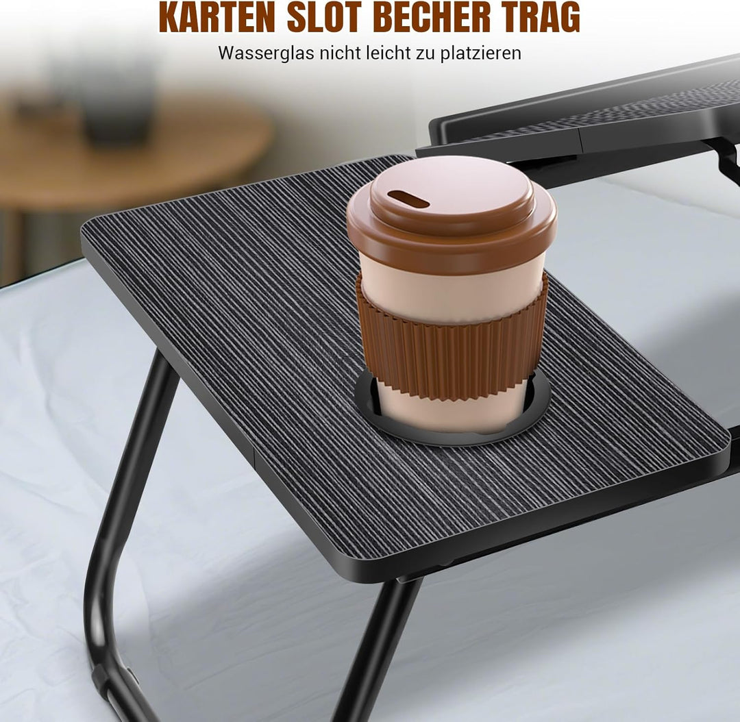 Klappbarer Laptop-Tisch mit Getränkehalter, tragbarer Betttisch für Laptop, Lesen, Essen & Arbeiten,