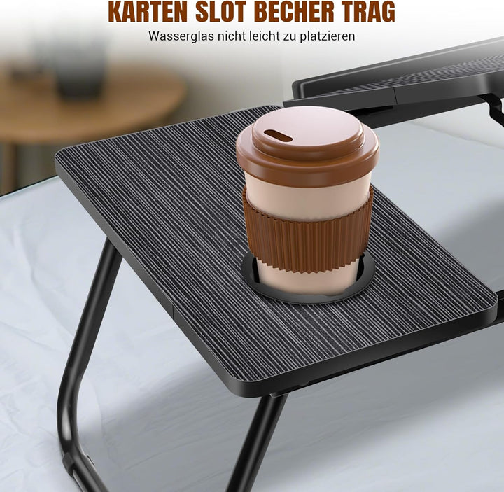 Klappbarer Laptop-Tisch mit Getränkehalter, tragbarer Betttisch für Laptop, Lesen, Essen & Arbeiten,