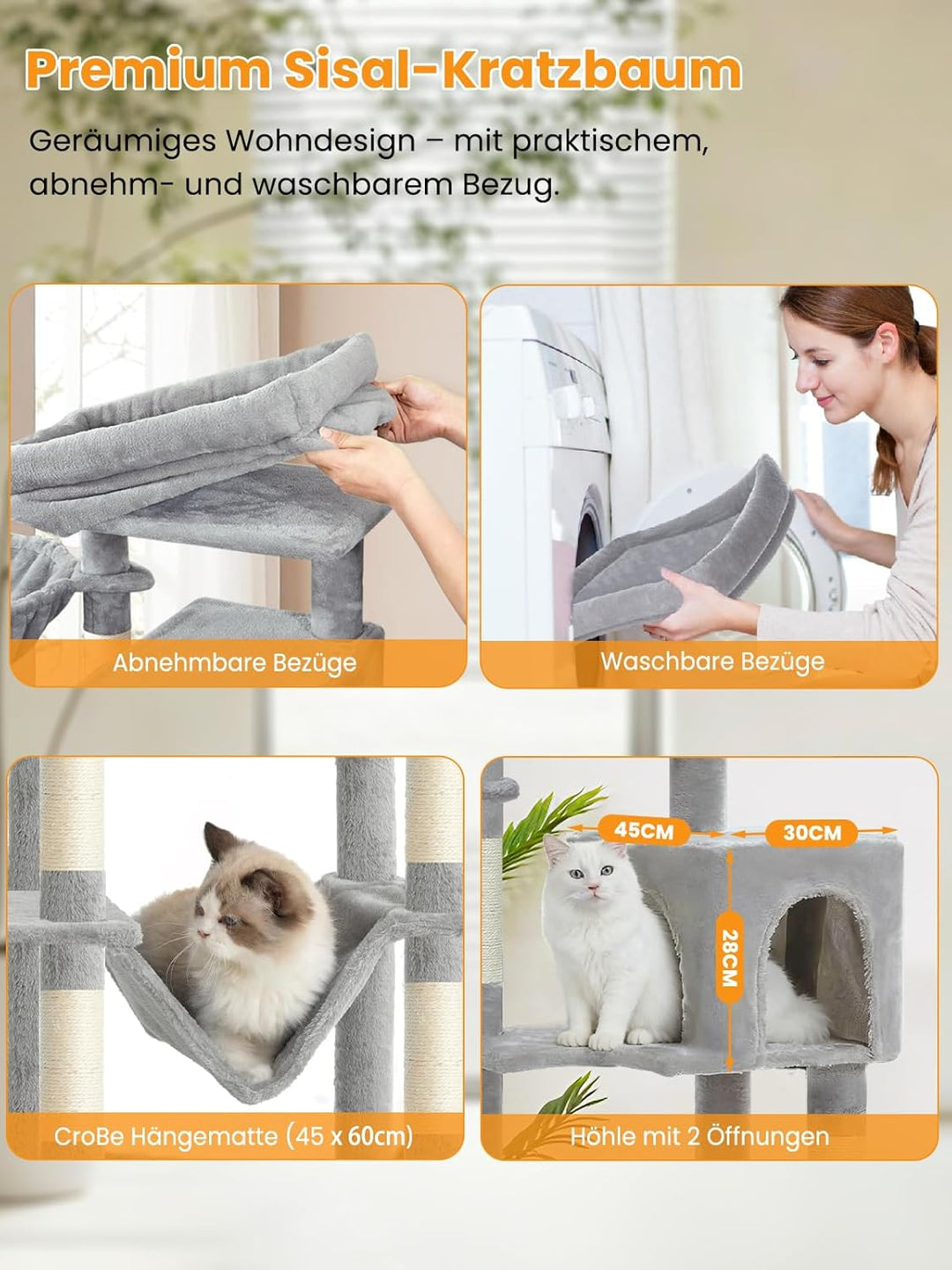 kratzbaum klein, Katzenbaum mit Grosse Plattformen, Sisalstämme, Kratzrampe, Katzenhaus, Plüschbälle