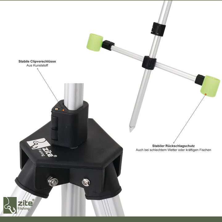 Zite Fishing Brandungsrutenhalter - Aluminium Tripod für 2 Brandungsruten - Brandungsdreibein Ruten-