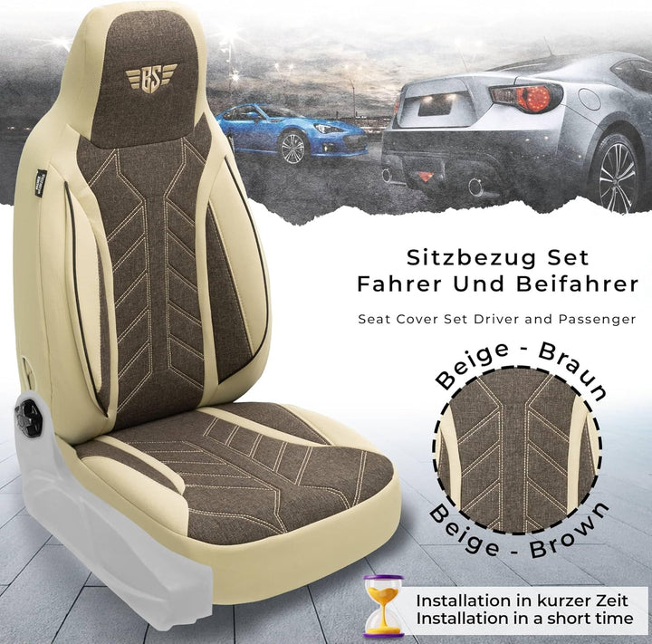 BREMER SITZBEZÜGE Mass Sitzbezüge Schonbezüge für Skoda Fabia 2 PLKT211 PLKT211 - Beige/Braun Fabia